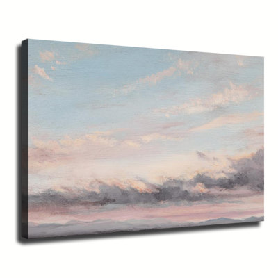 Soft Pastel Sky And Distant Mountain Vintage Oil Painting Landscape, Large Gallery Wrapped Canvas Wall Art Print For Living Room Bedroom