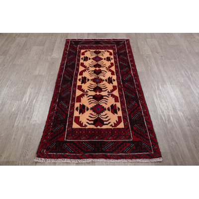 Tapis rouge / beige en laine nouée à la main de conception unique nouvel âge 2 pi 11 po x 6 pi Stcyr