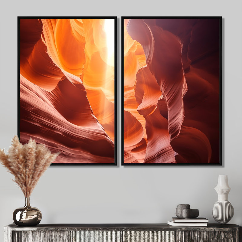 Canyon Antelope Harmony III - art mural moderne 2 panneaux, Black, 36" H x 48" W, Impression encadrée flottante
