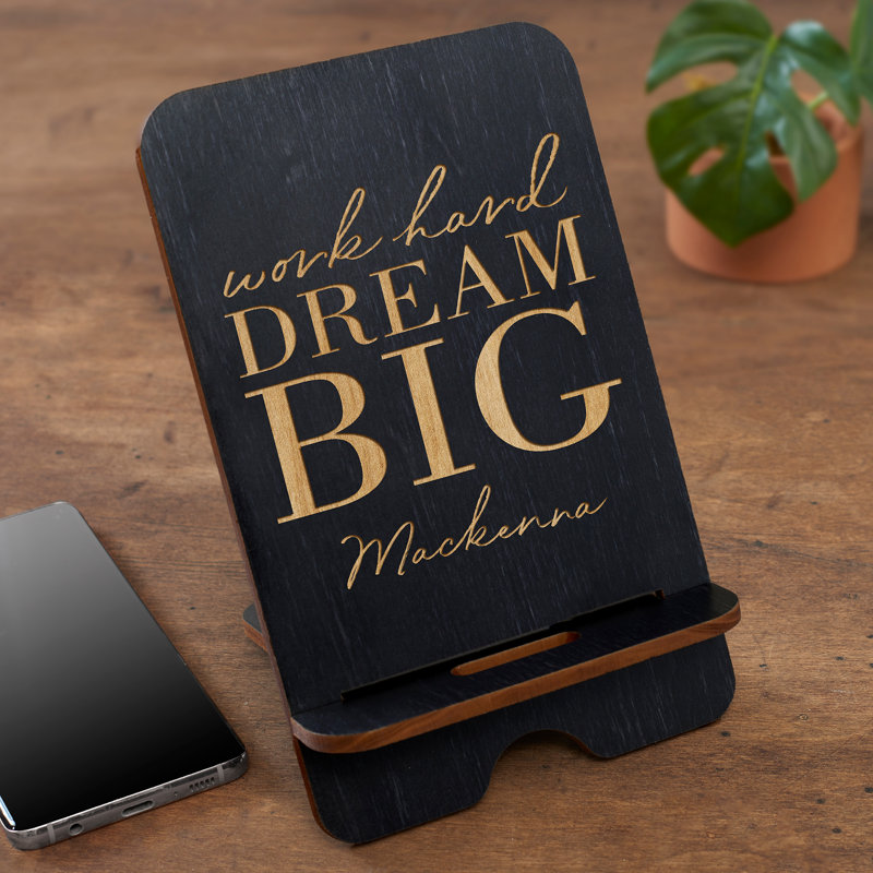 Accessoire de support de téléphone en bois Dream Big, Noir