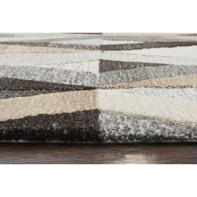 Tapis gris / brun en laine touffeté à la main Hamid, Rectangle 8 pi x 10 pi
