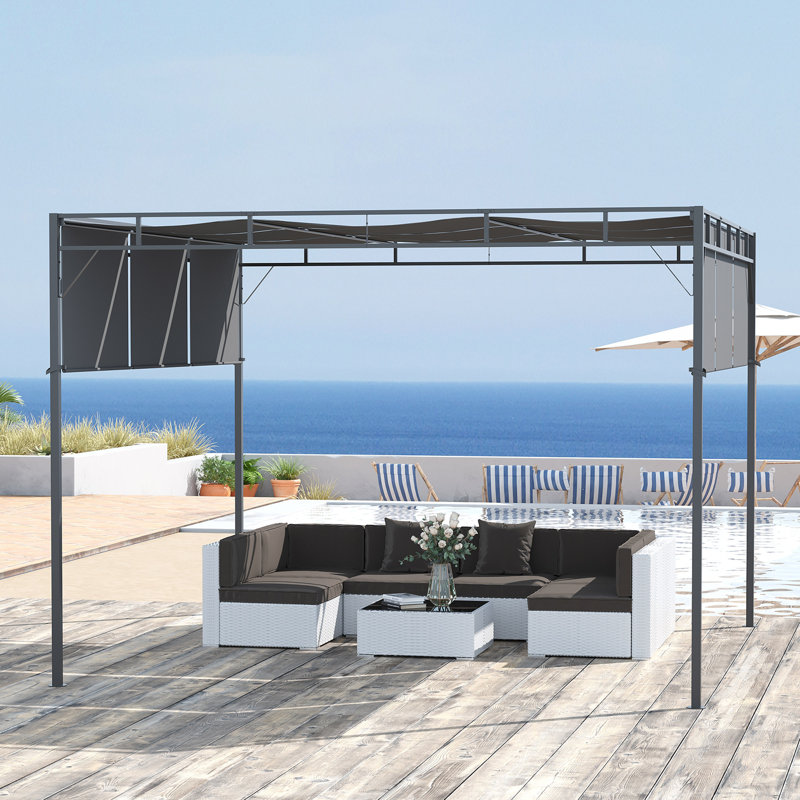 Pavillon de jardin d'extérieur 10 'x 10' avec auvent rétractable, gris foncé
