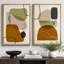Reproduction de style Mid-Century brun vert et gris, symbole de collage de formes abstraites modernes sur toile, 2 pièces-92285159-92285158
