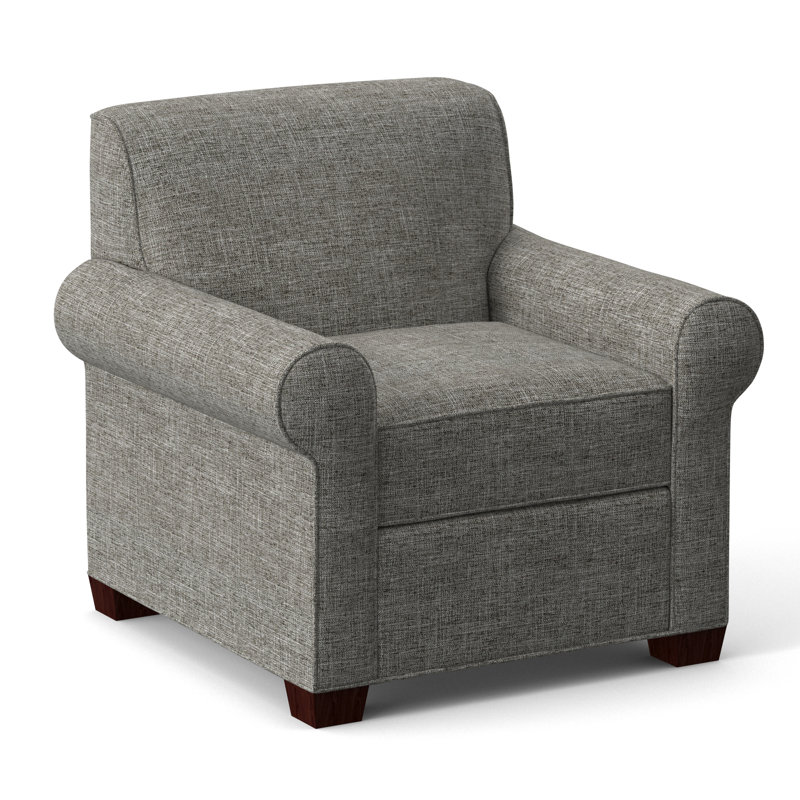 Finn Upholstered Armchair, Empire Mahogany, Archetype Quartz