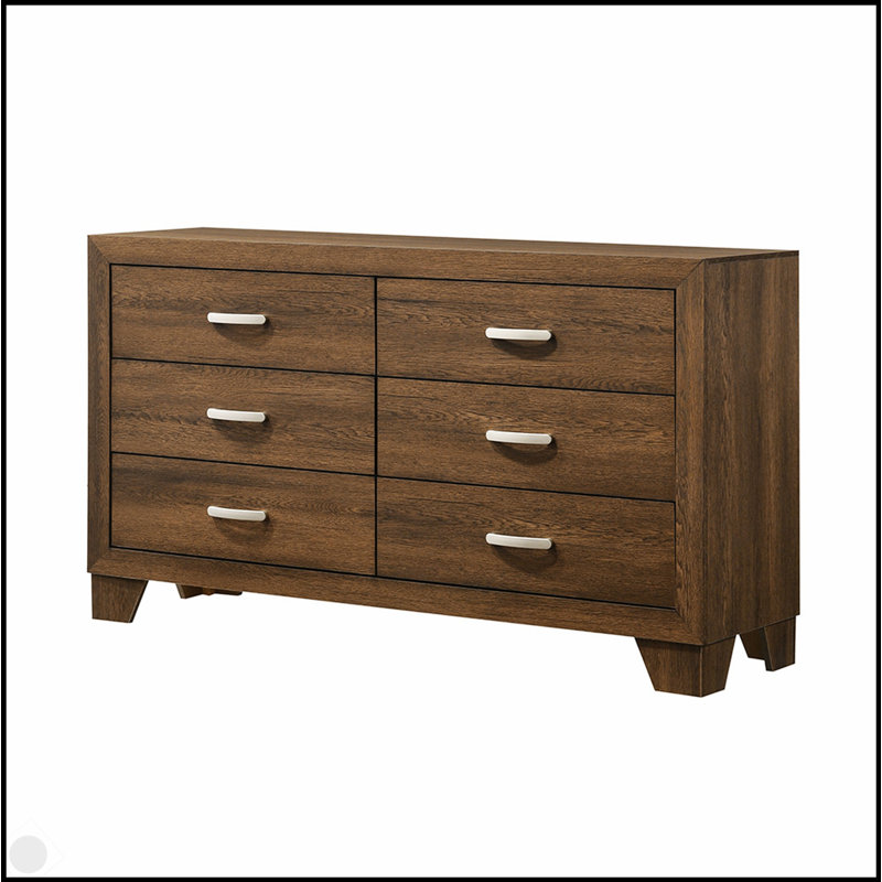 Commode à finition chêne Miquell avec six tiroirs spacieux, alliant élégance moderne et rangement pratique pour toute chambre à coucher