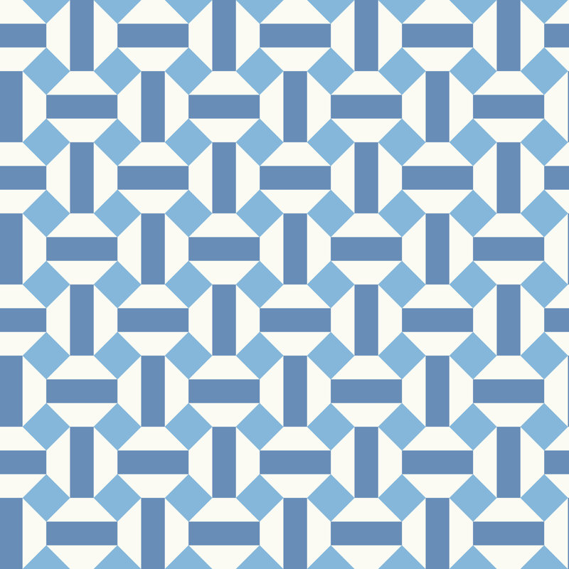 Seville Geometric Wallpaper Roll, Blue/White