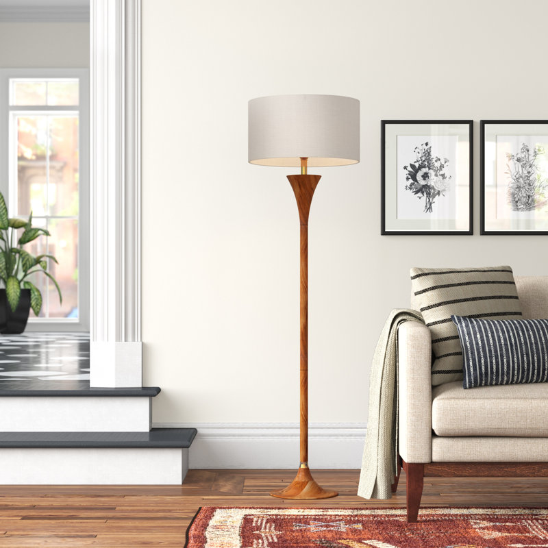 Remmy 60'' Traditional Floor Lamp, Natural/Antique Brass