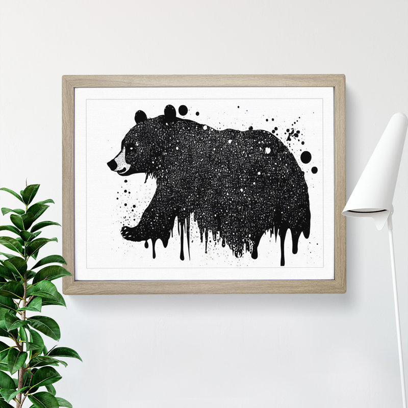 Bear Splatter Abstract - Single Picture Frame Print, Oak