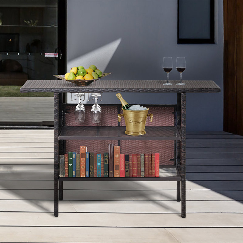 Outdoor Wicker Bar Table, A Square Rattan Bistro Bar Table With A Storage Rack, Suitable For Patios, Gardens, Poolside Areas, Balconies And Backyards.