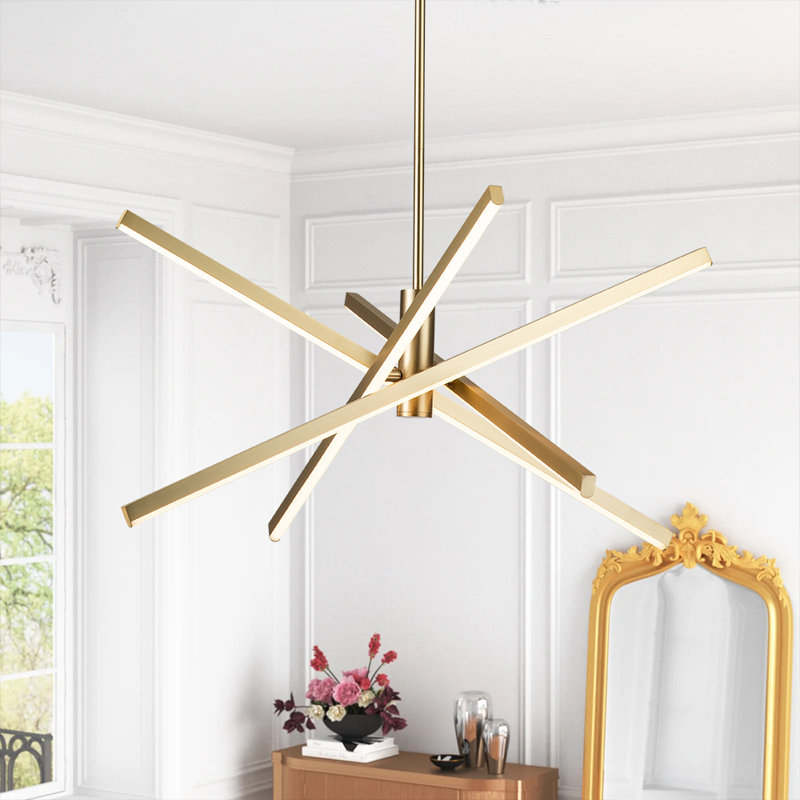 Burcker Aluminum Dimmable LED Modern Linear Chandelier, Gold, 13" H x 26" W x 26" D
