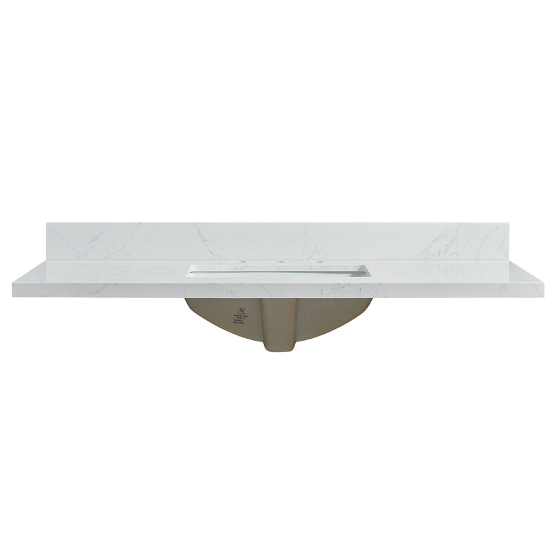 Plateau de meuble-lavabo simple en pierre reconstituée avec lavabo et 3 trous de robinet Jaen, Grain blanc