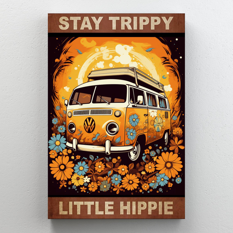 «Jar Stay Car Strippy Little Hippie», reproduction d'art rectangulaire sur toile tendue sur toile tendue