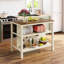 Îlot de cuisine en bois massif 45 po, table de préparation en bois d'hévéa avec 2 tablettes ouvertes pour petits espaces, noyer et blanc crème