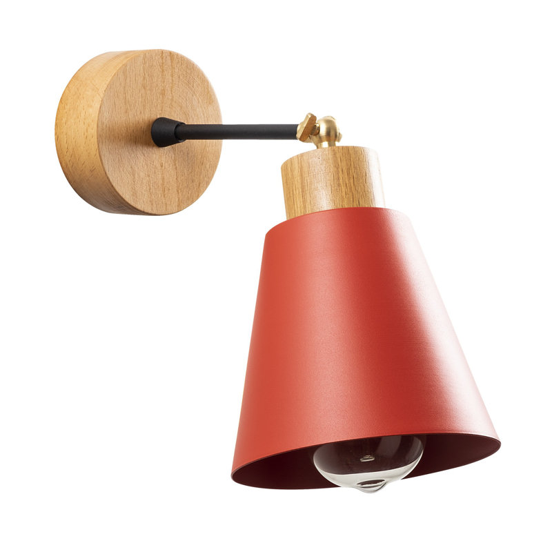 Lampe murale moderne rouge avec corps en métal et base en bois, 5,5 po de diamètre x 9,8 po de hauteur | Douille E27 (40 W maximum) | Décoration élégante, parfaite pour le salon ou la chambre à coucher | Homologué IP20 pour une utilisation à l'intérieur