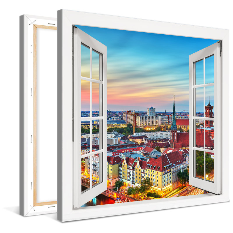 Berlin Panorama In The Window - No Frame Print on Canvas