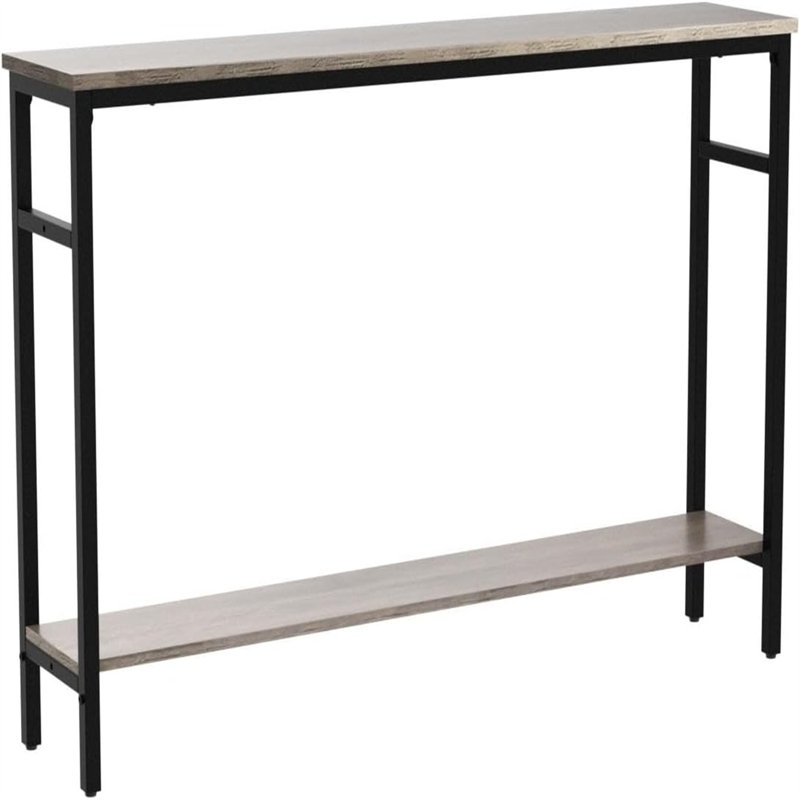 Narrow Console Table, 47 Inch Sofa Table With Adjustable Shelf, 2-Tier Long Skinny Table, Gray, Black