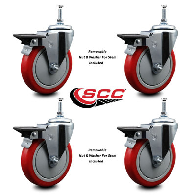 Polyurethane 12MM Threaded Stem Caster with Brake