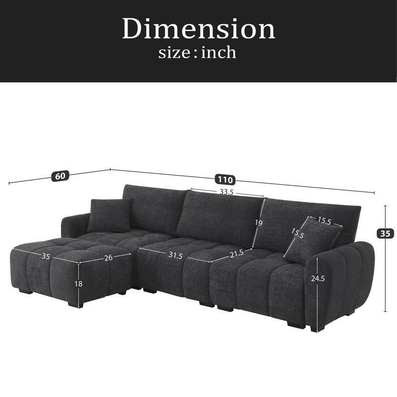 Modular Sectional Sofa, L Shape With Extra-Large Seat, Pull-Line Design, Movable Ottoman, High Density Foam, Free Combination, Sturdy Metal&Wood Frame, Boucle Fabric