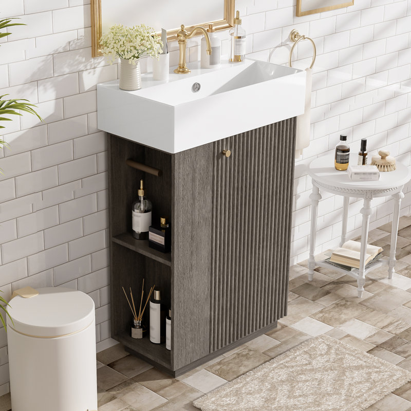 22" Single Bathroom Vanity With Ceramic Top, Dark Gray, Right Hinge