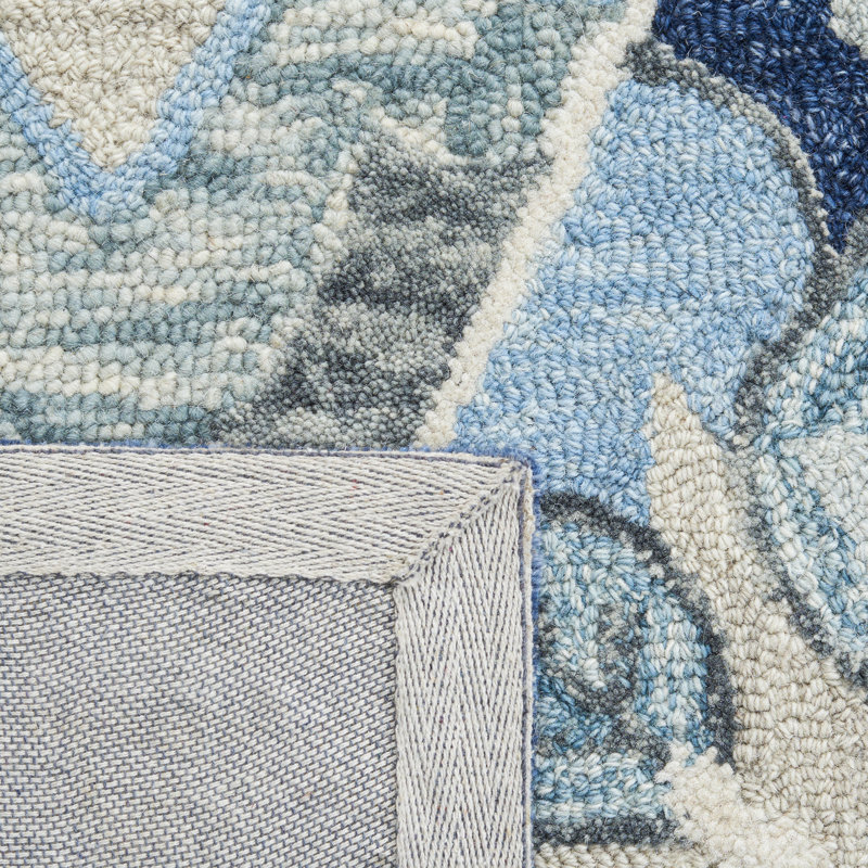 Tapis bleu en laine touffeté à la main Freidin, Tapis de couloir 2 pi 3 po x 8 pi
