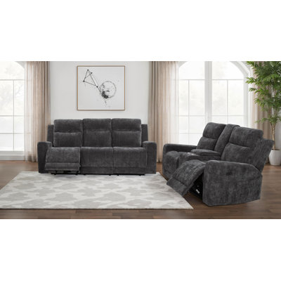 Heitzman 2-Piece Chenille Power Reclining Sofa Set Dark Grey