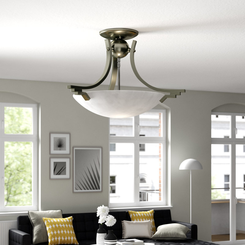 Woodburn Glass Semi Flush Mount, Satin Nickel