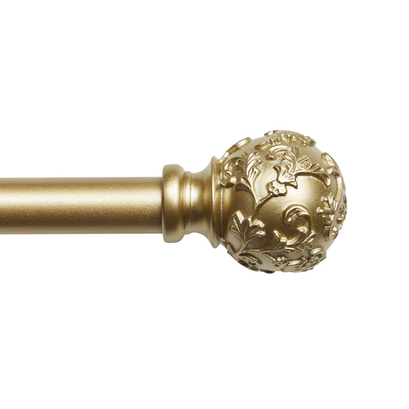 Gold Iron Adjustable Curtain Rod with Floral Resin Finials, 36"-72"
