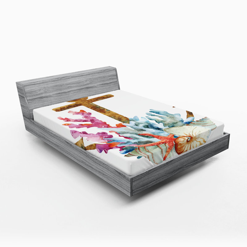 Ambesonne Anchor Fitted Sheet 2-Pack Watercolor Starfish Multicolor, King Fitted Sheet