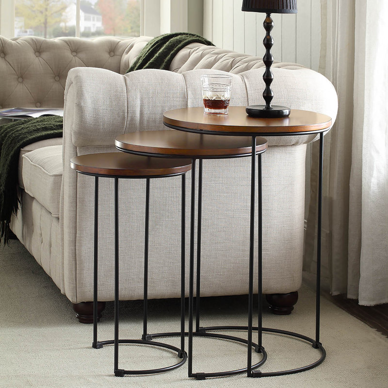 Modern Black 17.5 Inch Round Nesting Tables with Space Saving Design