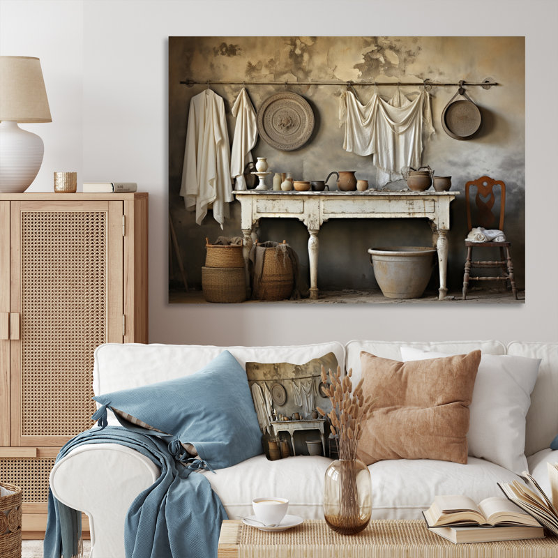«Farmhouse Laundry Charm I», art mural «Laundry», H 24 po x l 32 po x P 1 po, Toile tendue