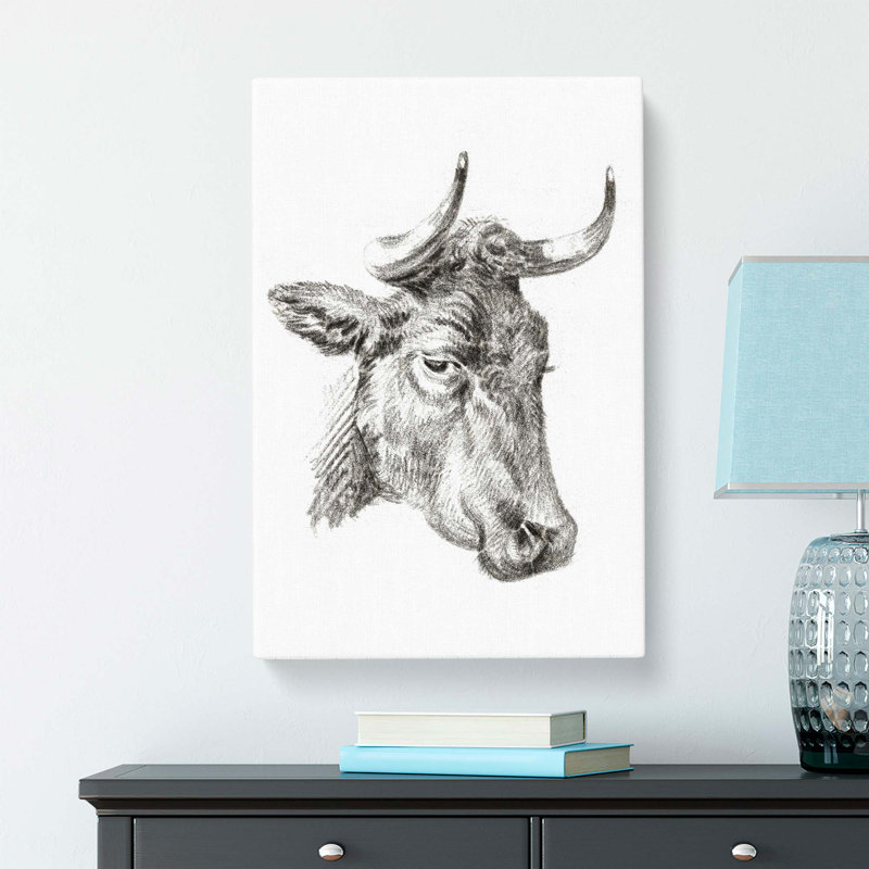 An Illustration of a Cow by Jean Bernard - Wrapped Canvas Drawing Pint - Wrapped Canvas, 50cm H x 35cm W x 3cm D
