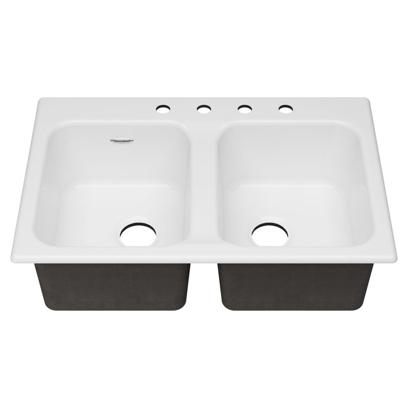Quince 32.88'' L Double Bowl Cast Iron Kitchen Sink, 4 Hole