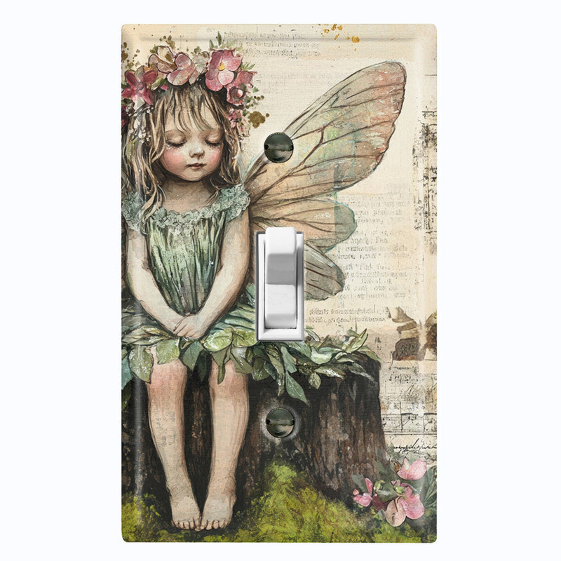 Couvercle de plaque d'interrupteur en métal; Bascule de taille standard US 1 - Fairy Girl, # 1 à bascule simple