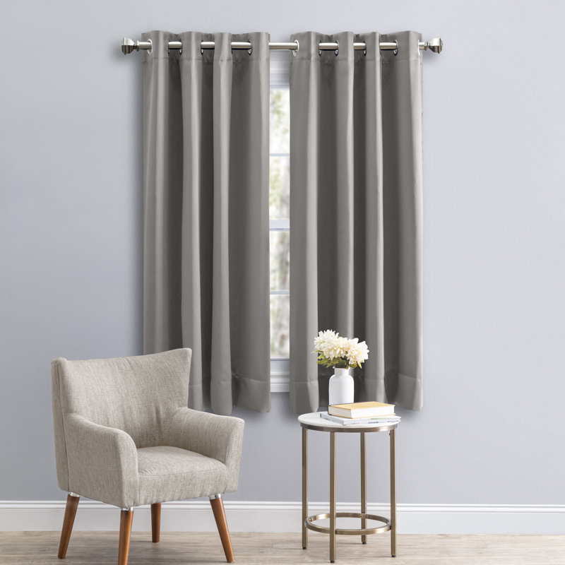 Ardelle Blackout Single Curtain Panel, 56" W x 54" L, Gray with Brushed Nickel Grommets.