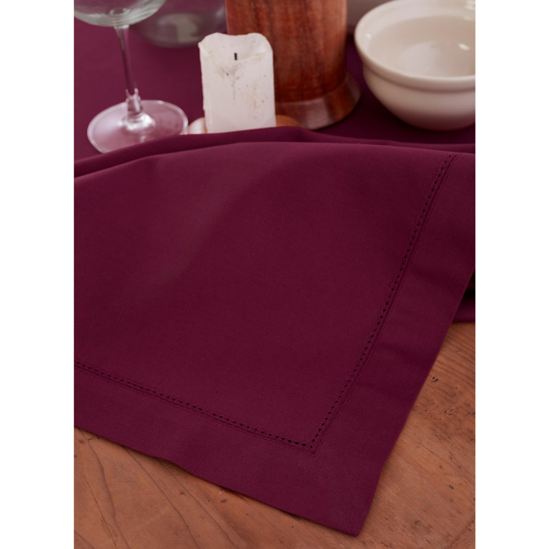 Cotton Linen Hemstitch Tablecloth, Merlot, 72" x 54"