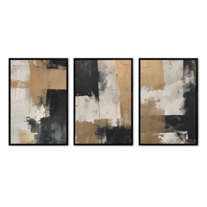 Ensemble de 3 impressions mélancoliques dansantes, H 11 po x l 27 po, Noir satiné