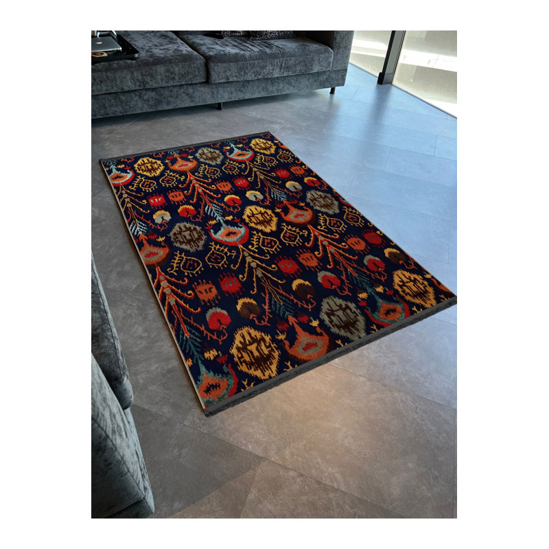 Tapis décoratif multicolore bleu marine, Sous-tapis rectangulaire de 3 pi 3 po x 4 pi 11 po