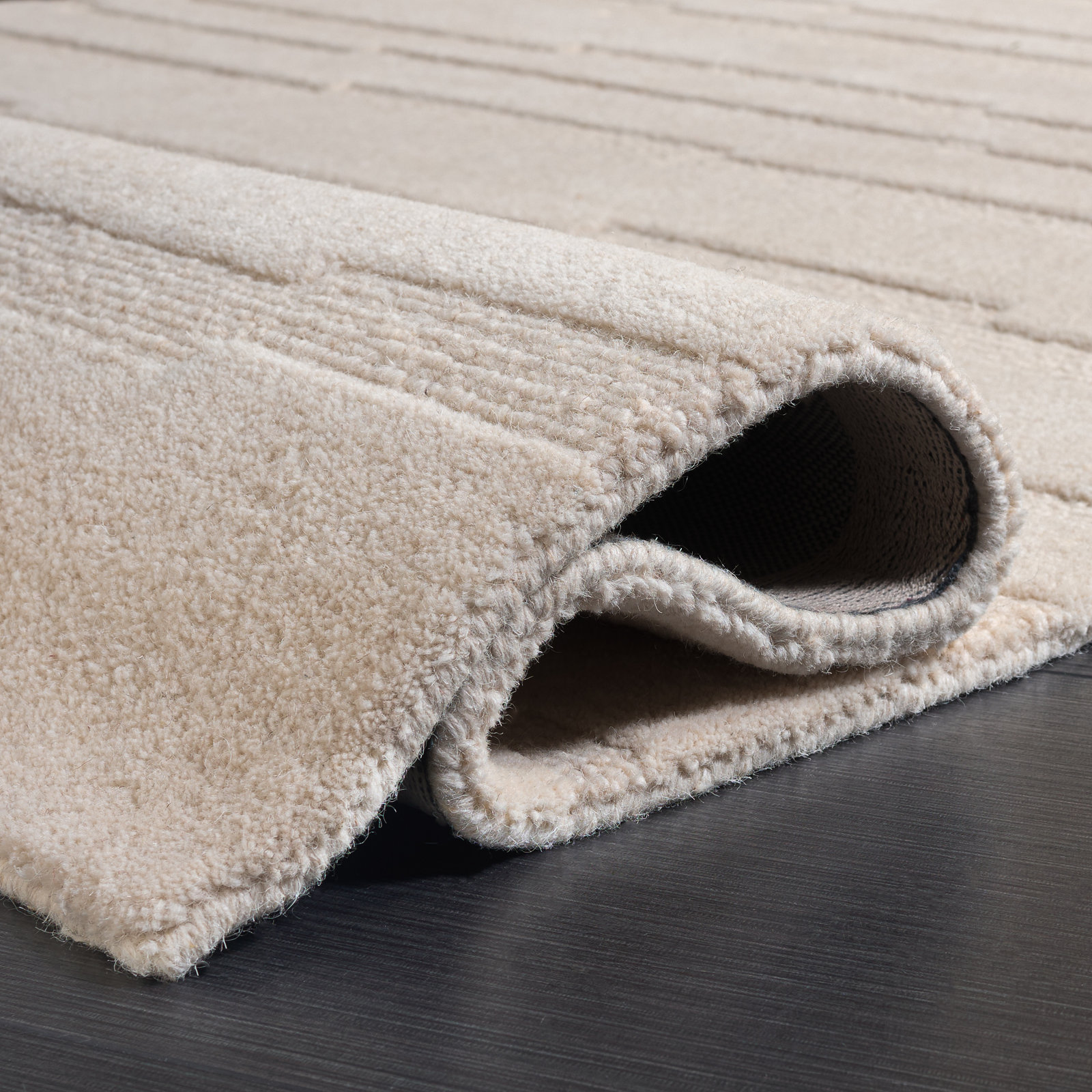 Elona Ivory Hand-Tufted Geometric Wool Rug, Rectangle 4' x 6'
