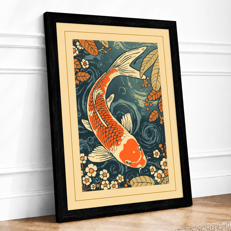 Koi Among Water Blossoms Japandi - Print, Black, A4 - 29.7 x 21.0 cm