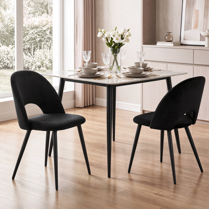 48 cm H Upholstered Dining Chair, Black, 2