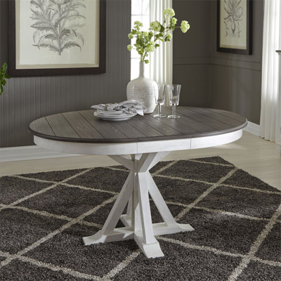 Beatriz Extendable Pedestal Dining Table w/ 12" Removable Leaf