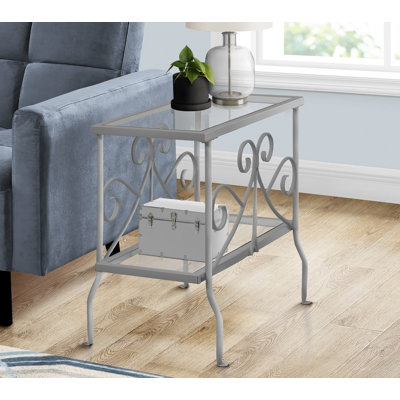 Table d'appoint, table d'appoint, table de bout, table de chevet, lampe, verre trempé transparent, métal gris, traditionnel
