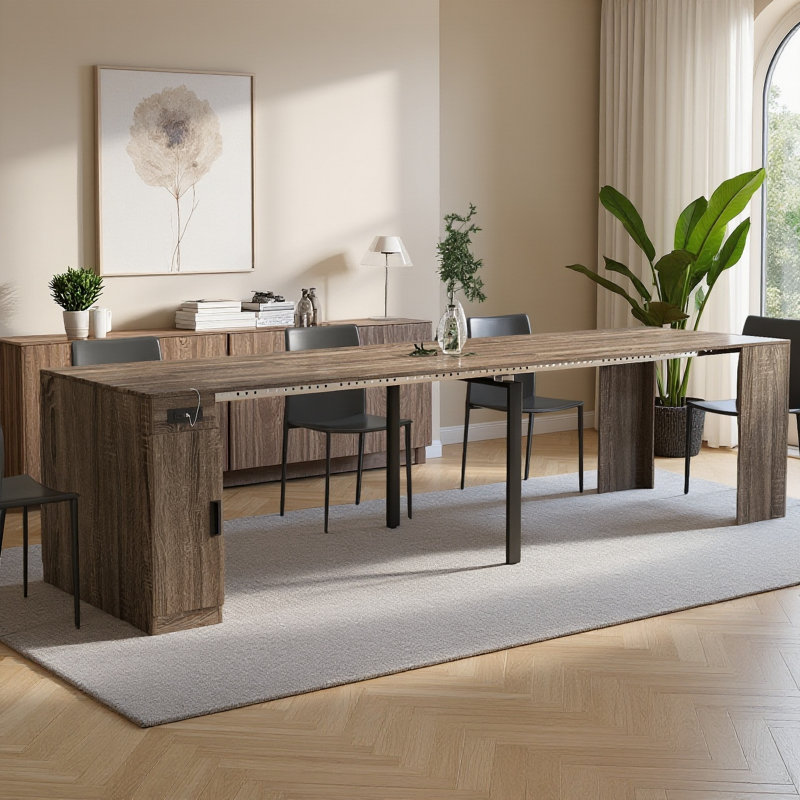Table de salle à manger en bois extensible 23-118 "Mid Century, Bois brun foncé