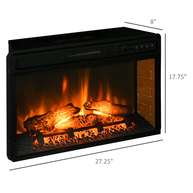 Foyer électrique, 27 po, 1400 W, noir, crée un foyer de cheminée encastré rétro avec flamme relaxante, luminosité réglable, noir