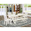 L'ensemble de table de salle à manger 6 pièces contient une table de cuisine rectangulaire avec pieds en X et 4 chaises Parson en tissu bleu bébé avec banc, lin brossé blanc -972106962-972106963-996214678