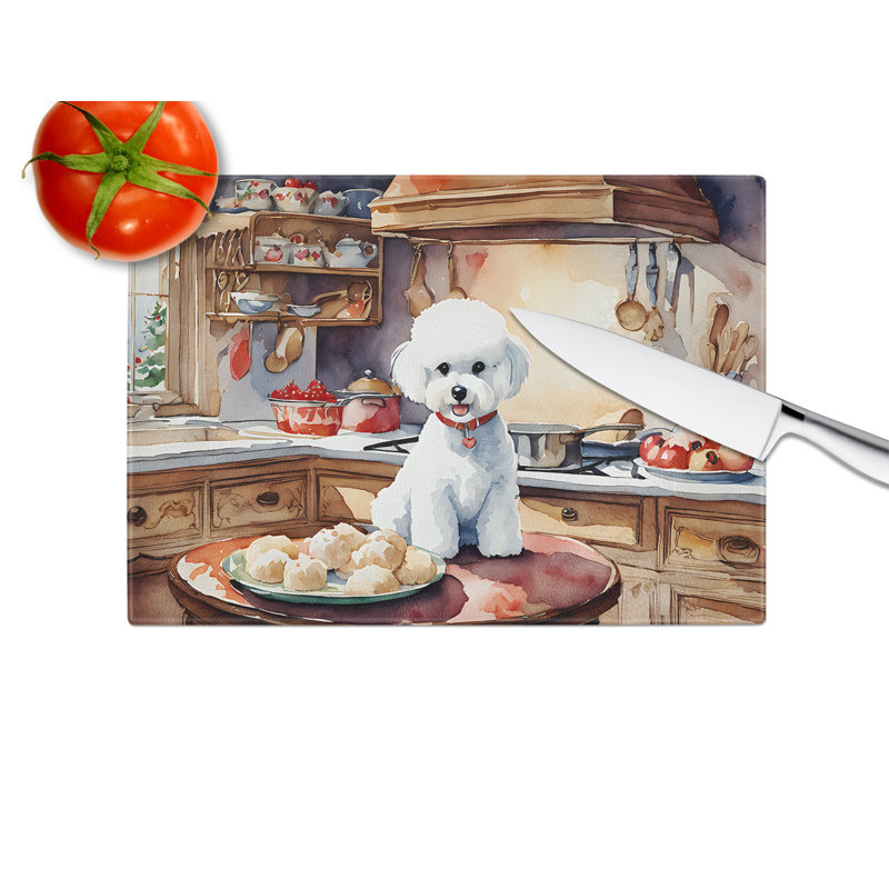 Planche à découper en verre Bichon Frise Christmas Cookies