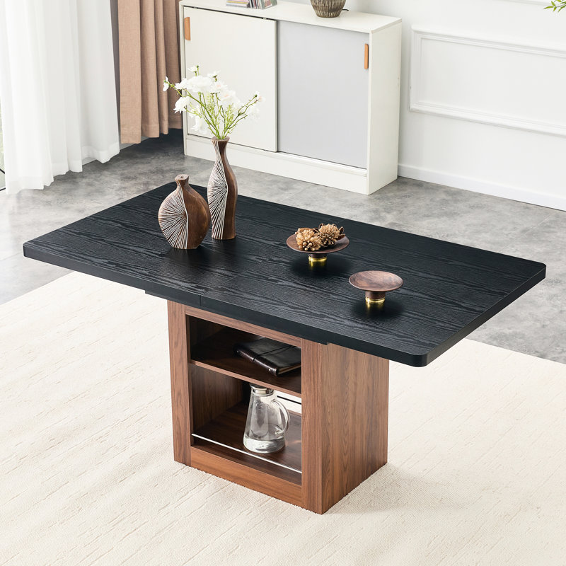 Table de salle à manger extensible avec rangement, 150 à 180 cm, table rectangulaire noire coulissante, structure en noyer, capacité de 4 à 8 personnes, structure télescopique, extension fluide, largeur de 80 cm, hauteur de 76 cm, bicolore