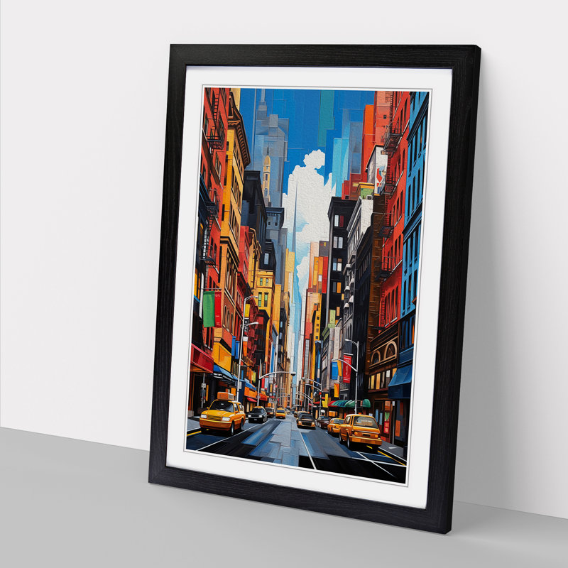 New York Hard Edge Painting No.2 1 Piece Single Picture Frame Wall Art, 34cm H x 25cm W x 2cm D, Black Framed