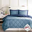 Édredon en duvet synthétique réversible bleu marine + bleu avec fermeture à glissière à motif losanges de 3 m et taies décoratives à fermeture à glissière-119384039-119384034