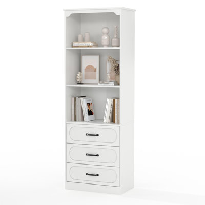 70" Tall Modern Bookcase with 3 Drawers, 3-Tier Open Shelves Wood Storage Cabinet with Adjustable Shelves for Home Office, Living Room
